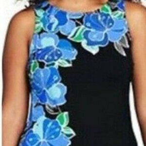 Lands' End Cascading Deco Floral High Neck Tankini Top sz 10